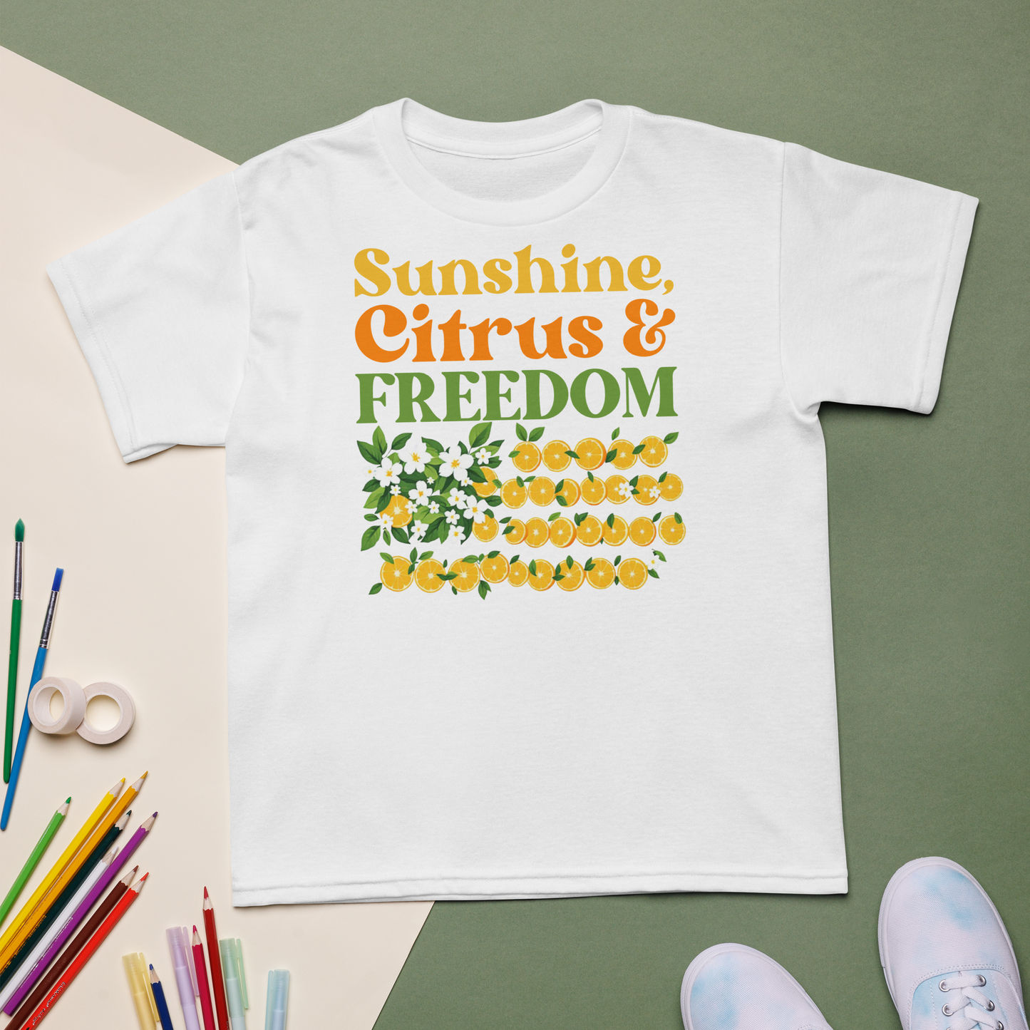 Sunshine, Citrus & Freedom Kids Tee – Orange, CA Pride
