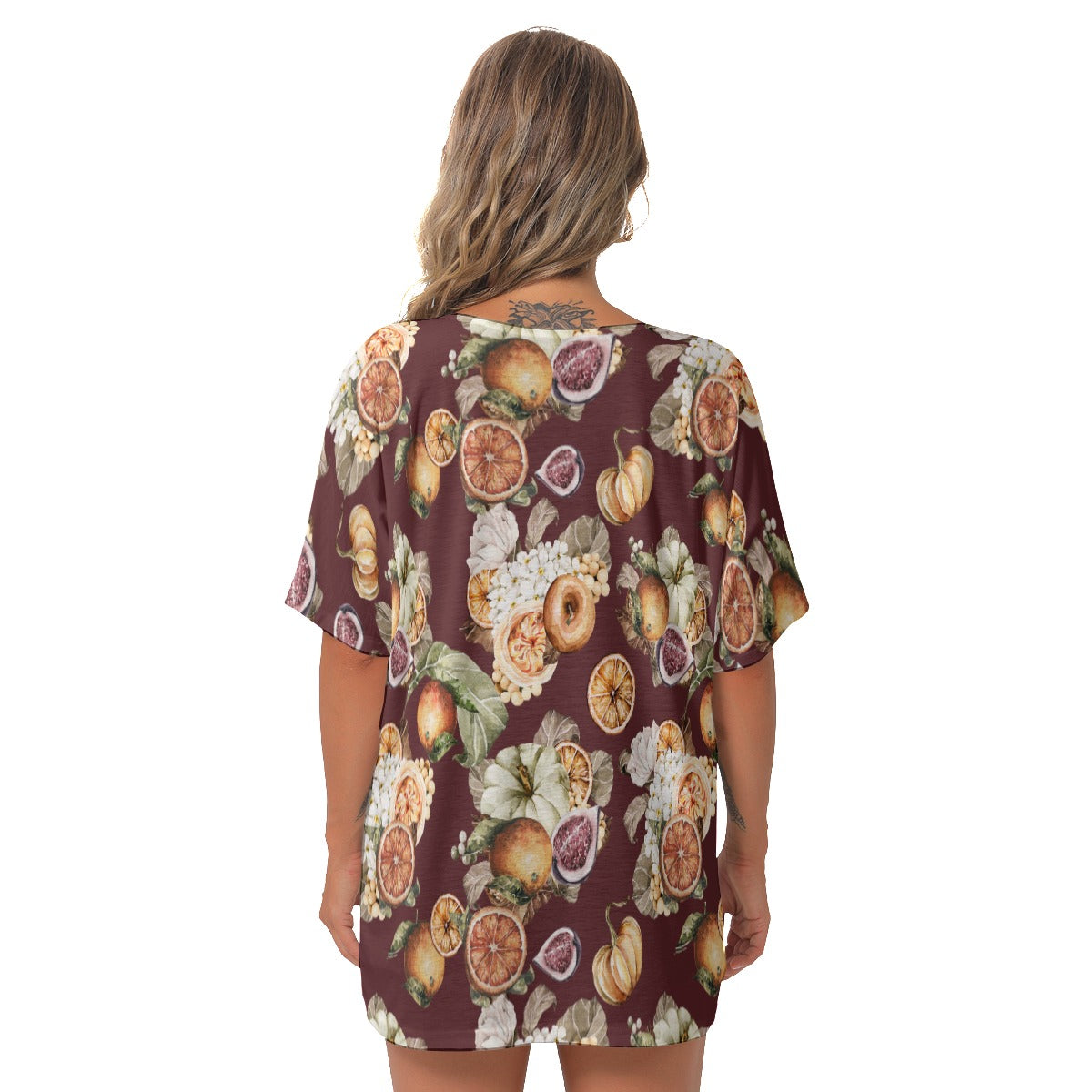 Miss Old Towne Orange Women's Bat Sleeves V-Neck Blouse