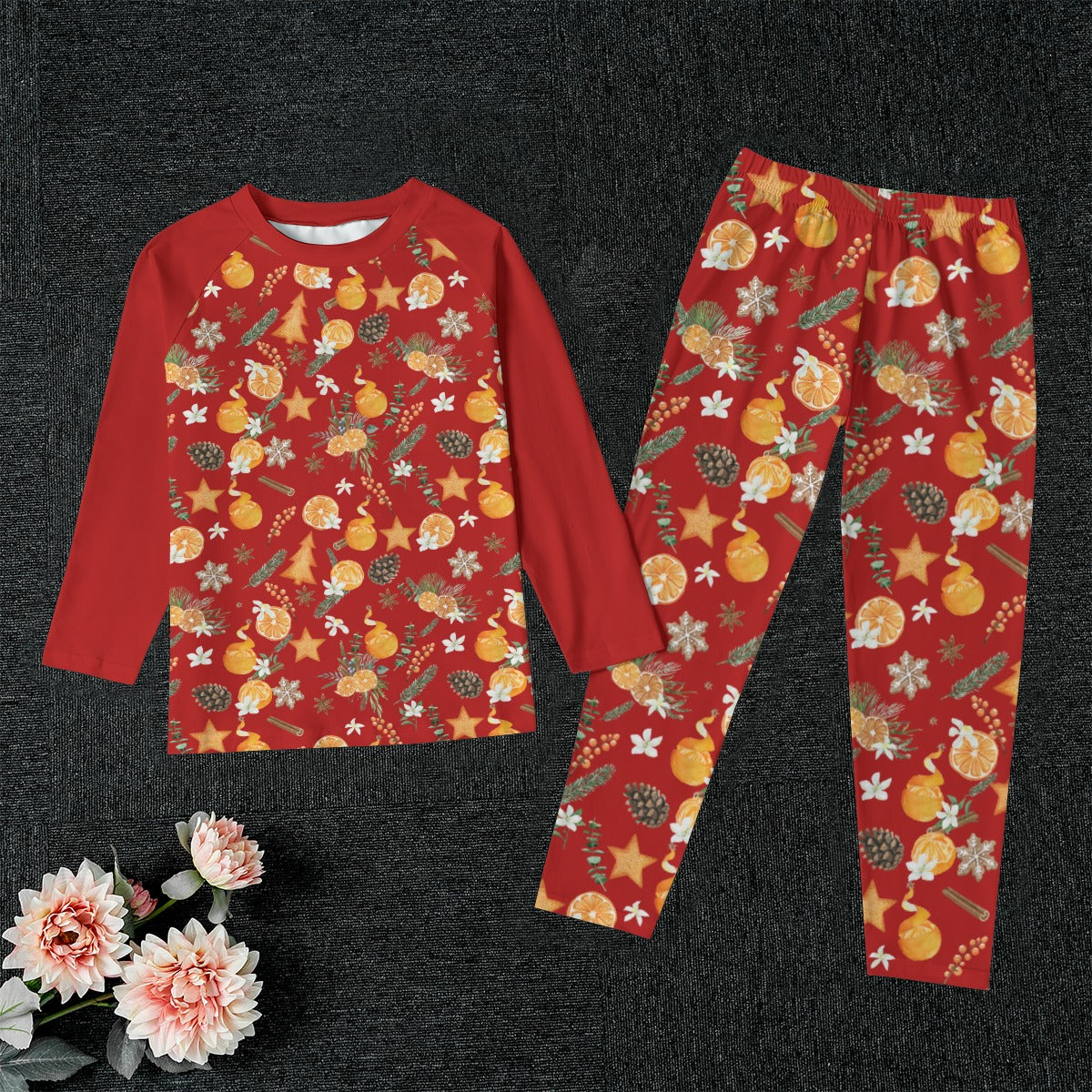 Christmas Citrus Kid's Pajamas - Red