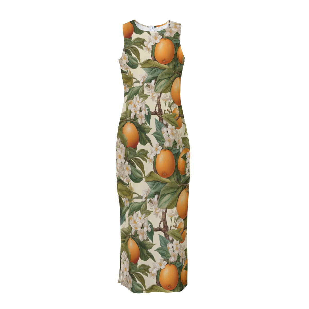 Botanical Citrus Women's Beach Perspective Chiffon Sleeveless Dress