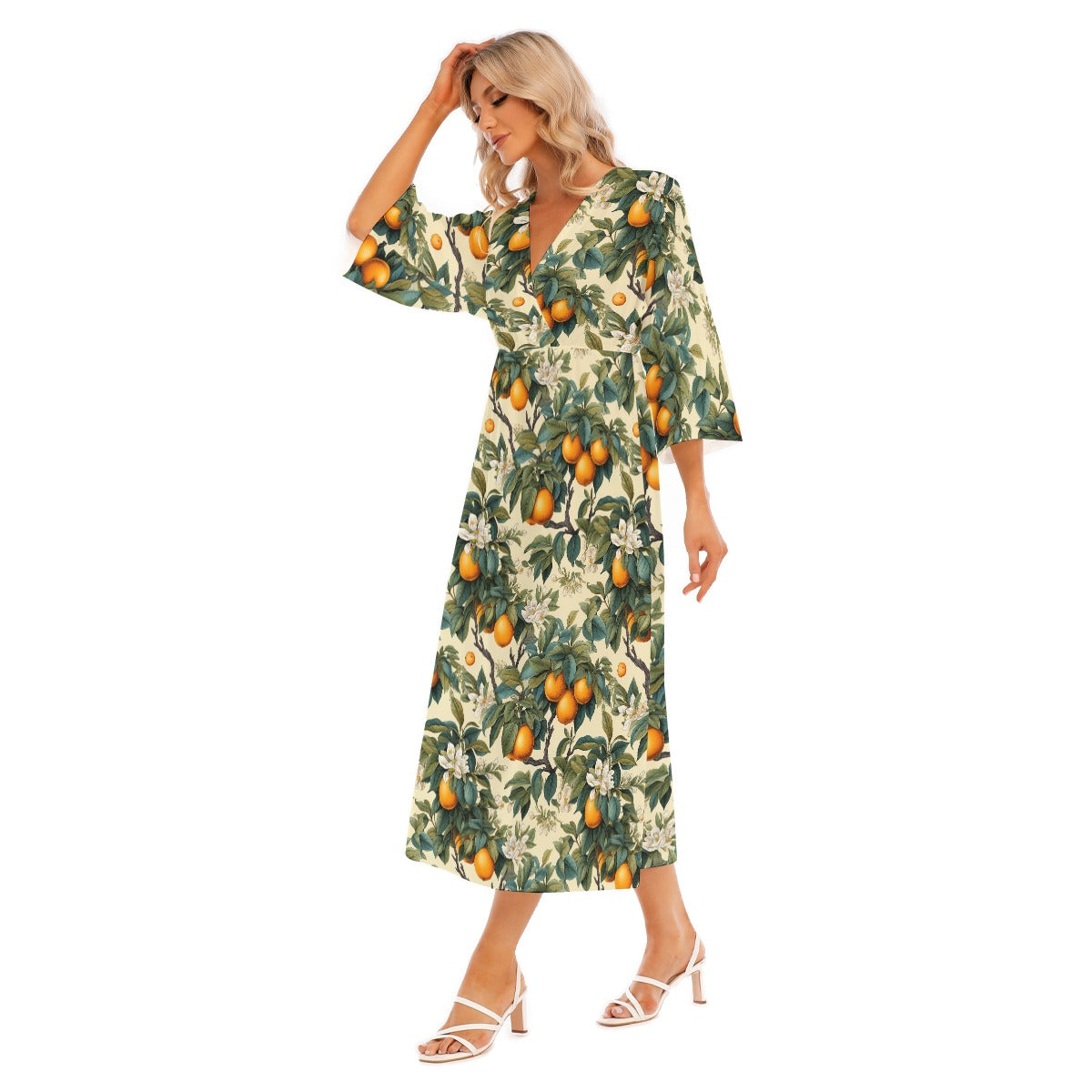 Whimsical Citrus Women's Mid-Sleeve Long Dress