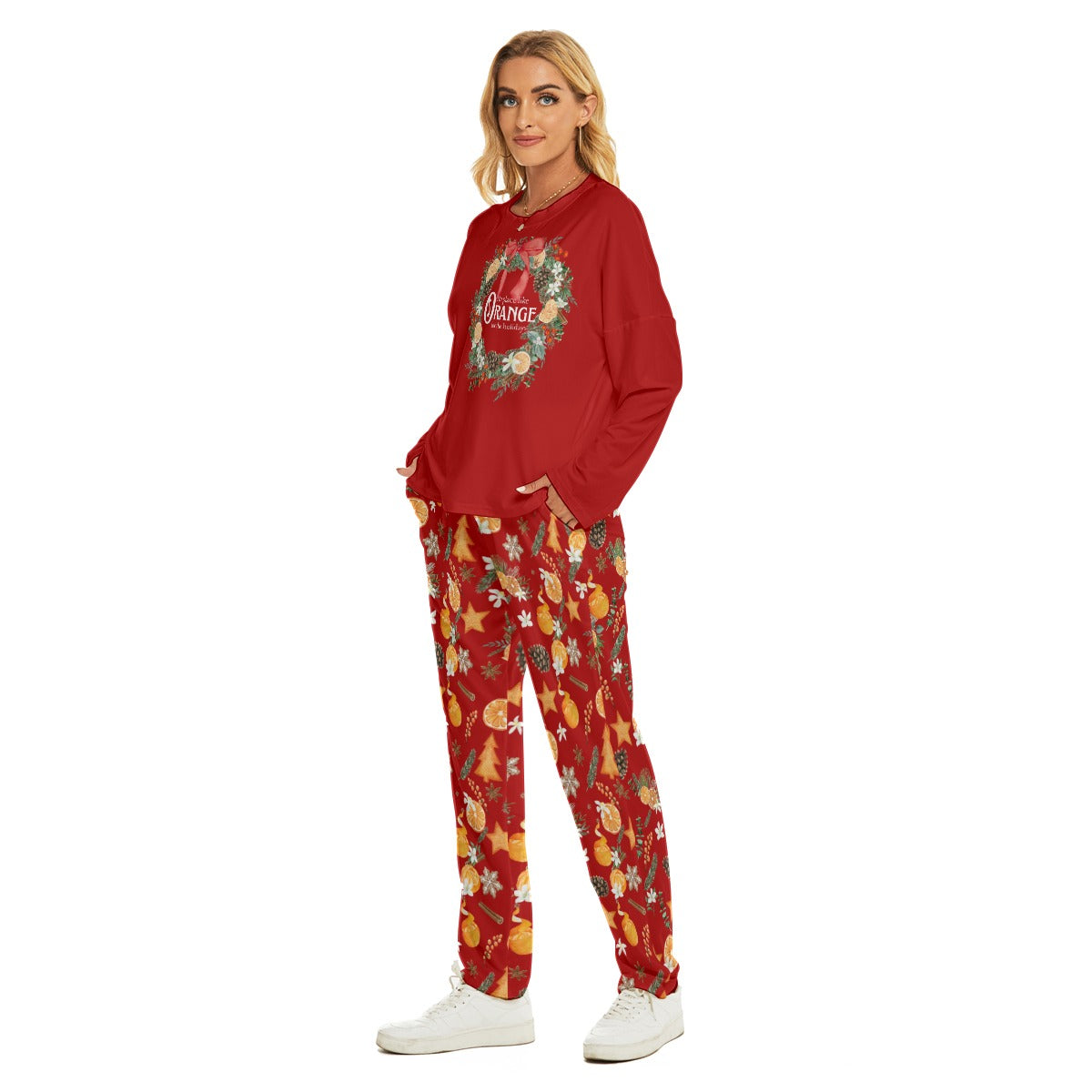 "Orange for the Holidays" - Women's Pajama Suit in Red