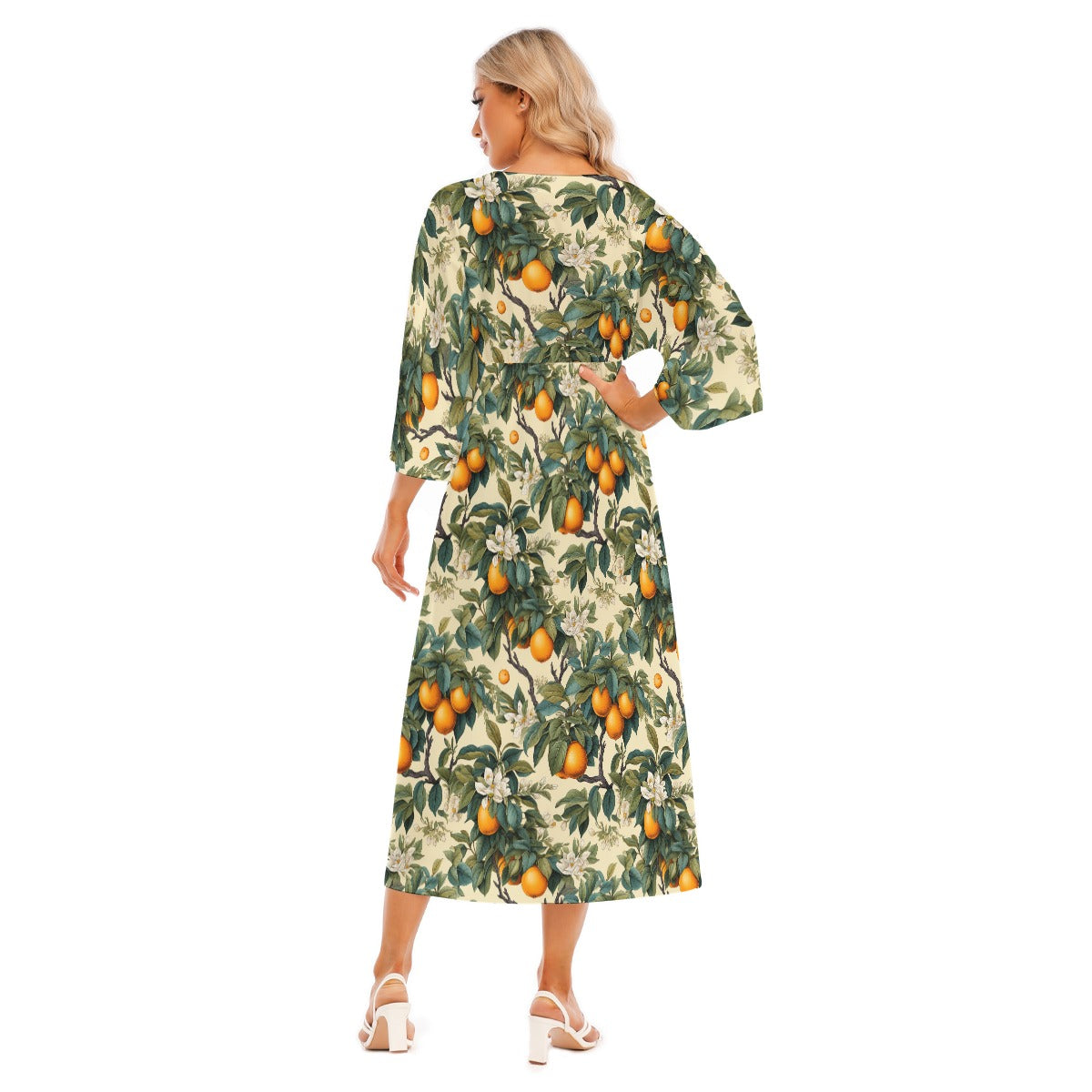 Whimsical Citrus Women's Mid-Sleeve Long Dress