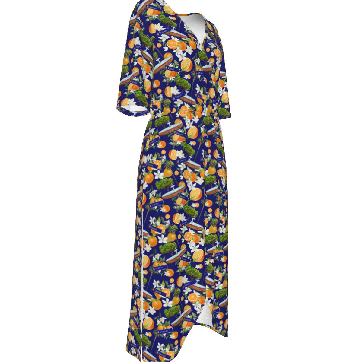 Old Towne Orange Hawaiian Women's Short Sleeve V-neck Dress