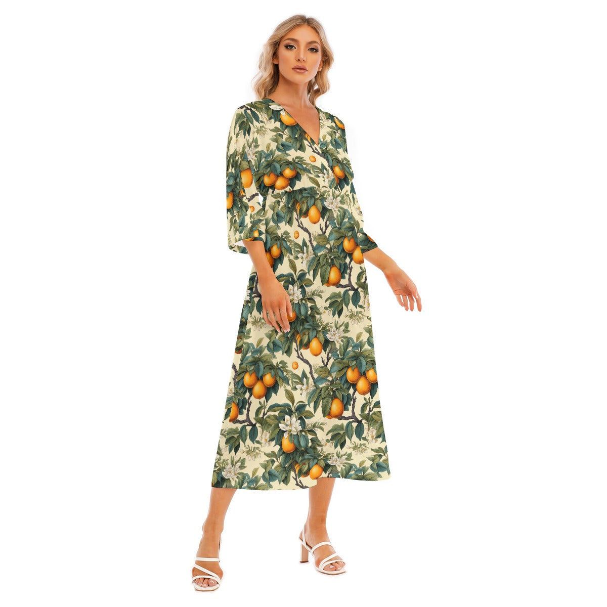 Whimsical Citrus Women's Mid-Sleeve Long Dress