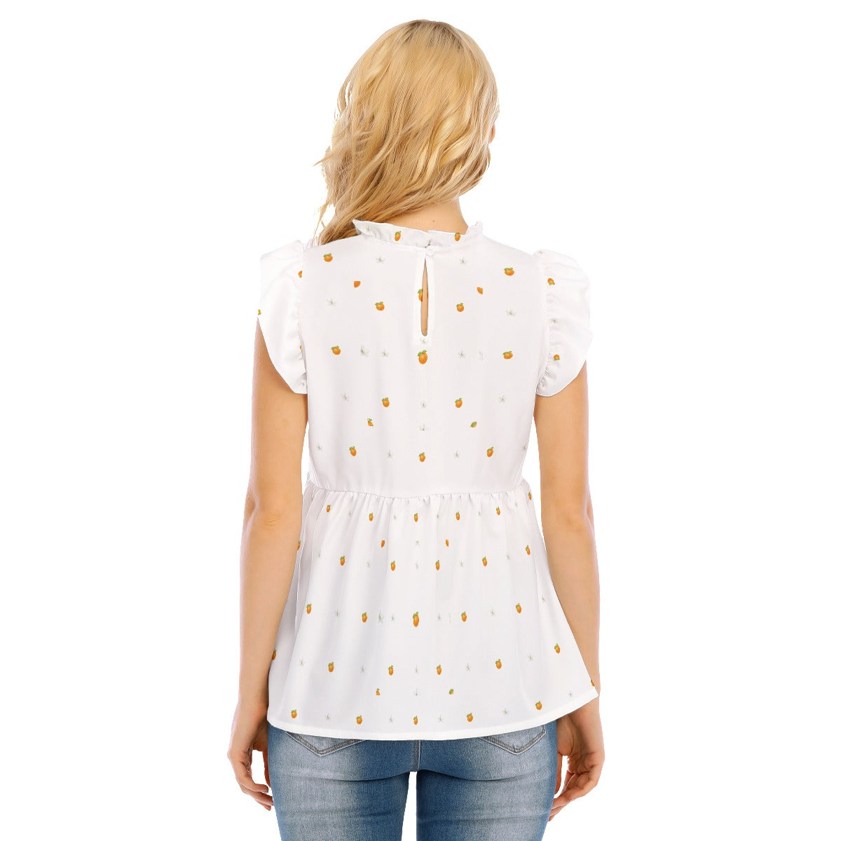 Orange Blossoms Women's Blouse With Lotus Leaf Lace