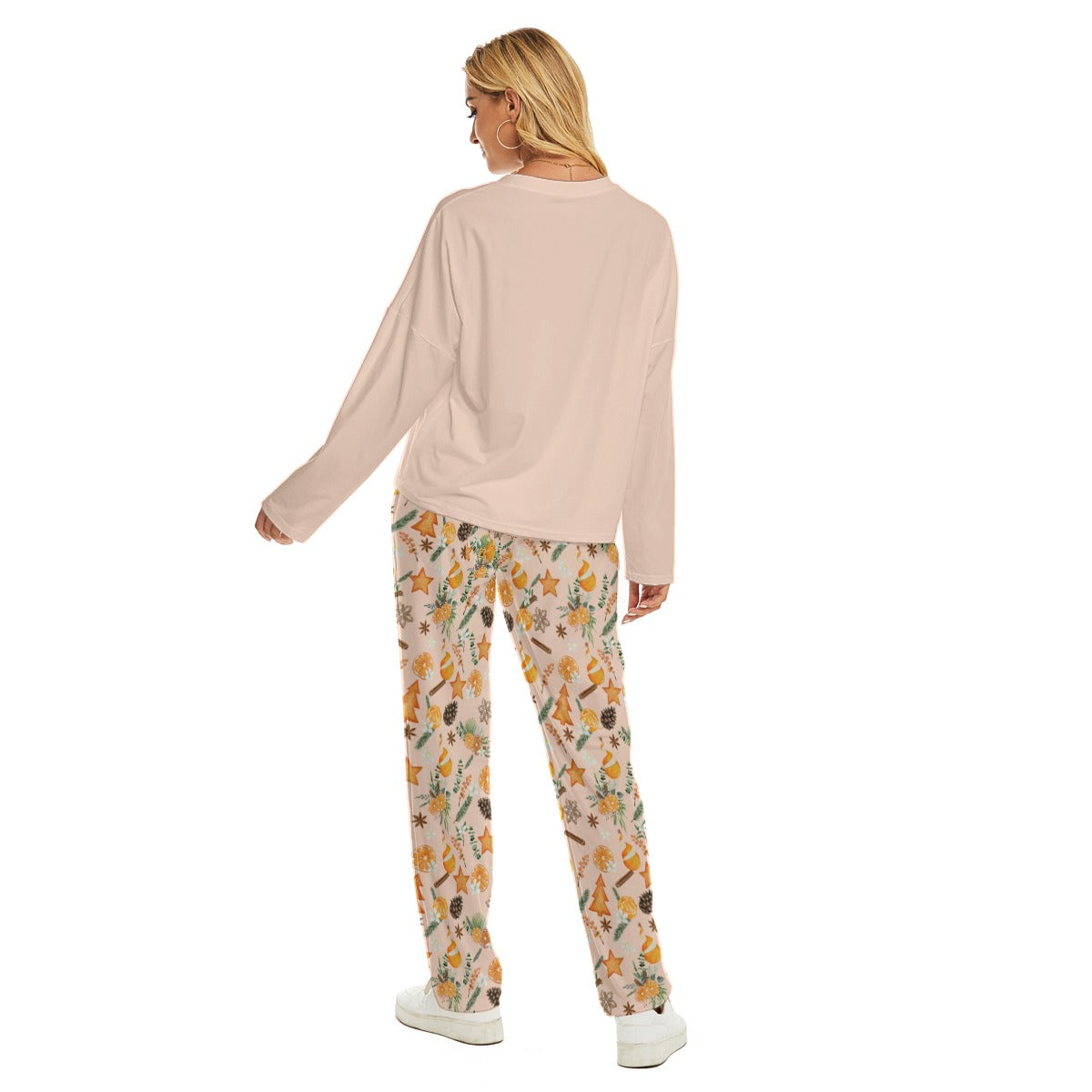 "Orange for the Holidays" - Women's Pajama Suit in Light Peach