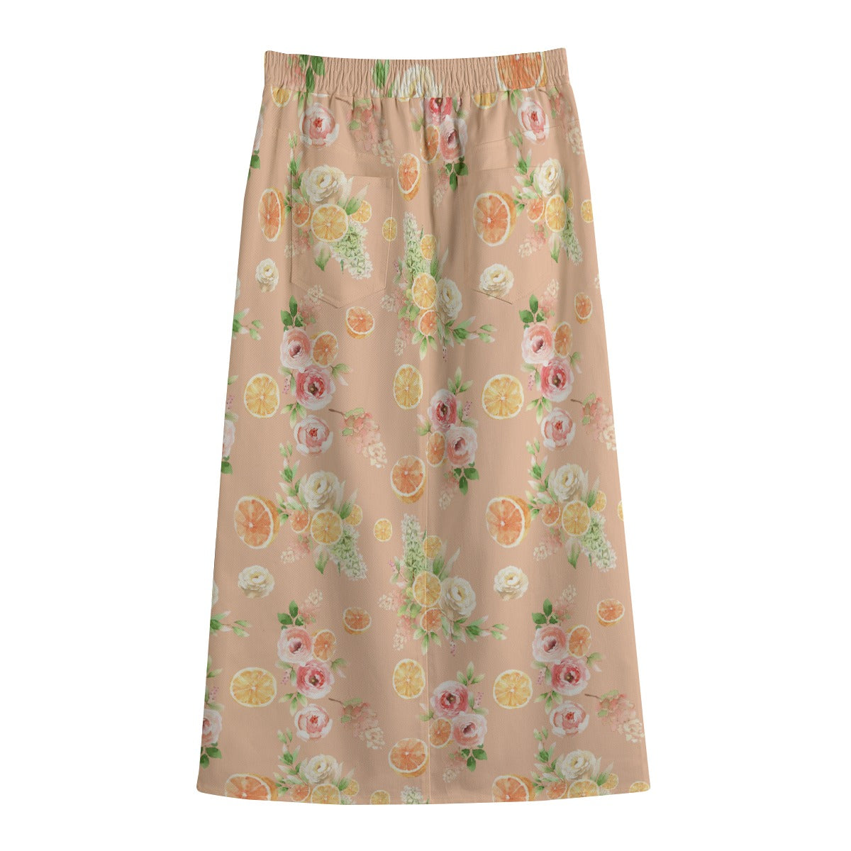 Spring Orange Floral Women's Cotton Skirt with Pockets