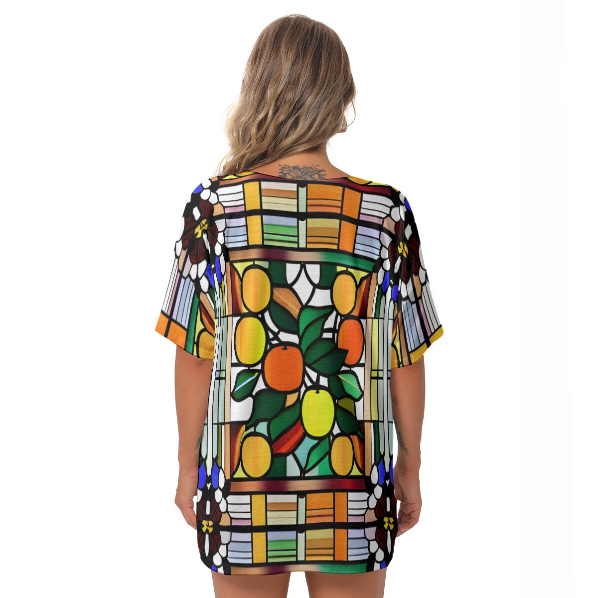Citrus Stained Glass Women's Bat Sleeves V-Neck Blouse