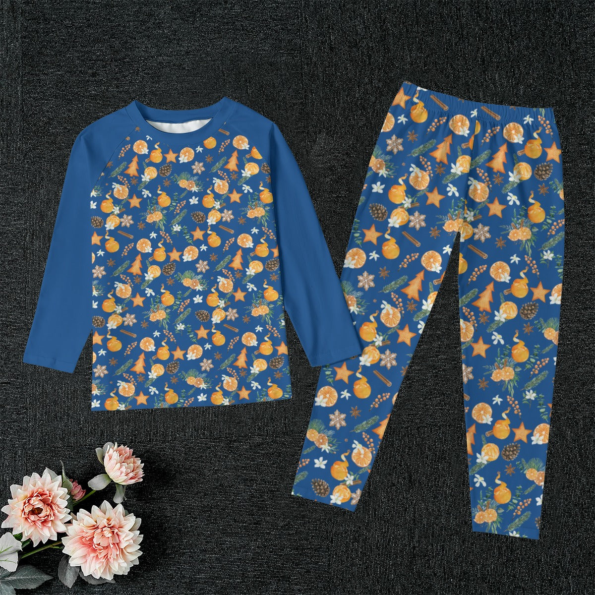 Christmas Citrus Kid's Pajamas - Blue