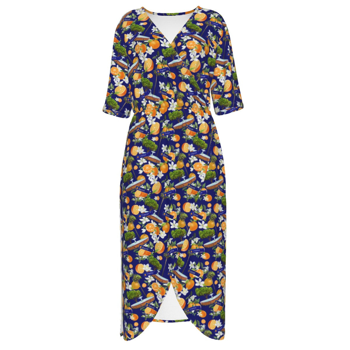 Old Towne Orange Hawaiian Women's Short Sleeve V-neck Dress