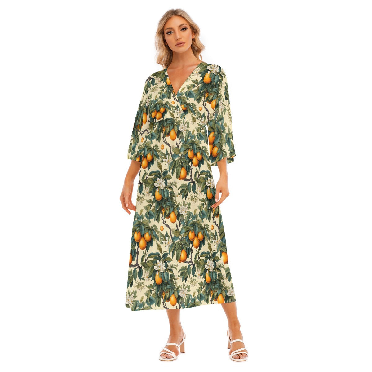 Whimsical Citrus Women's Mid-Sleeve Long Dress
