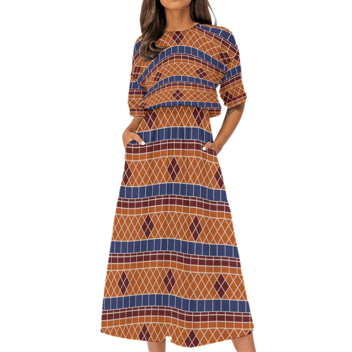 Old Towne Tiles Women's Elastic Waist Dress