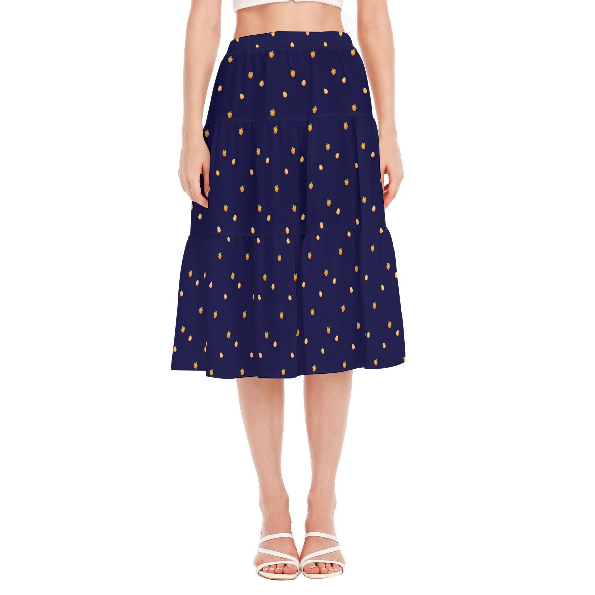 Simple Oranges Print Women's Stitched Pleated Chiffon Skirt