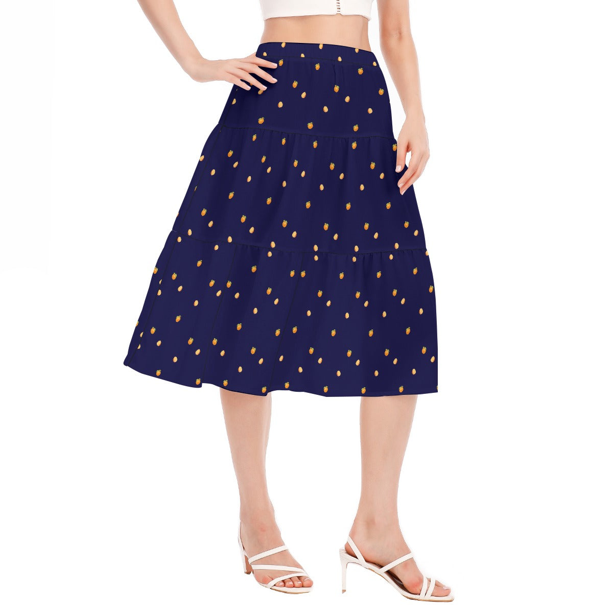 Simple Oranges Print Women's Stitched Pleated Chiffon Skirt