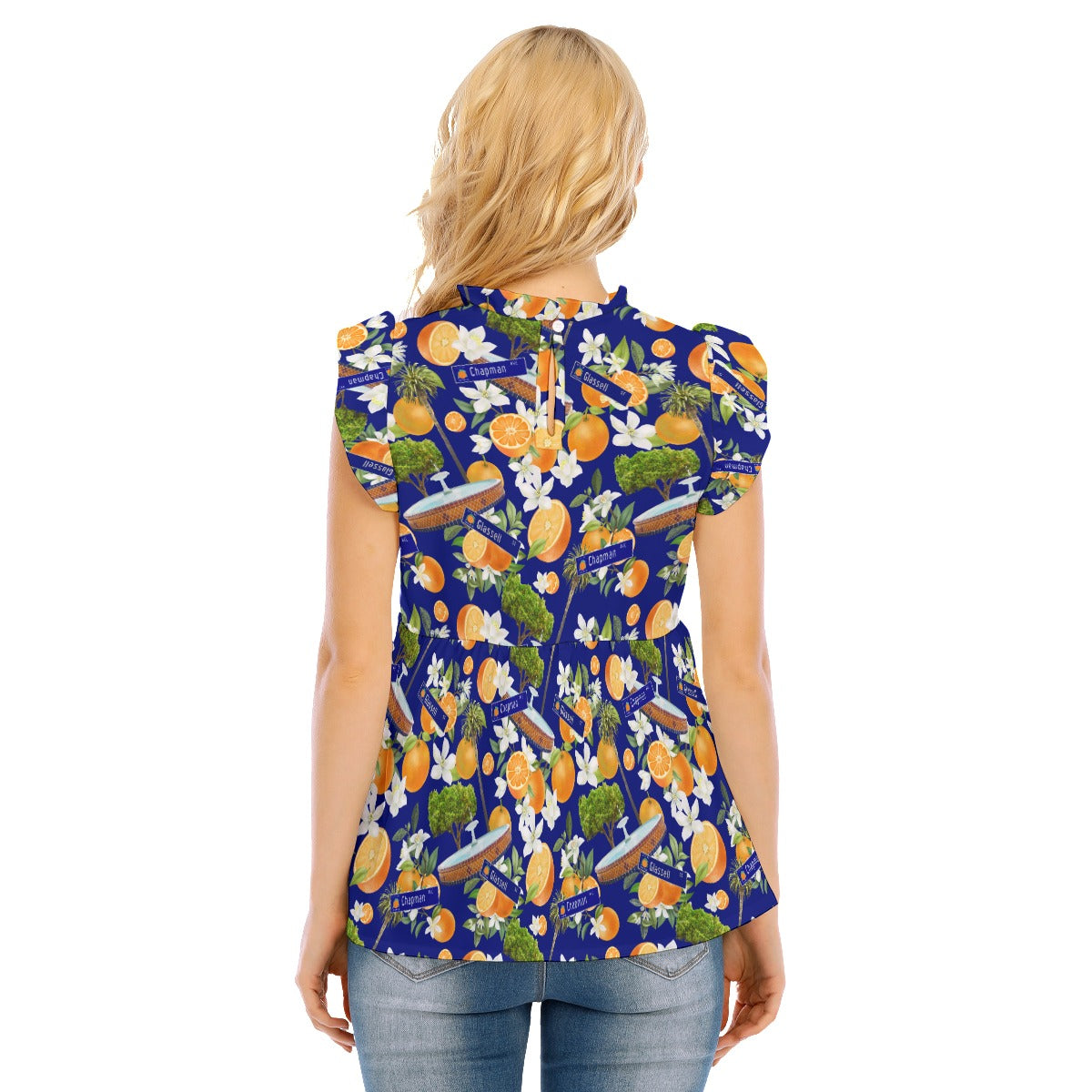 Old Towne Orange Women's Blouse With Lotus Leaf Lace