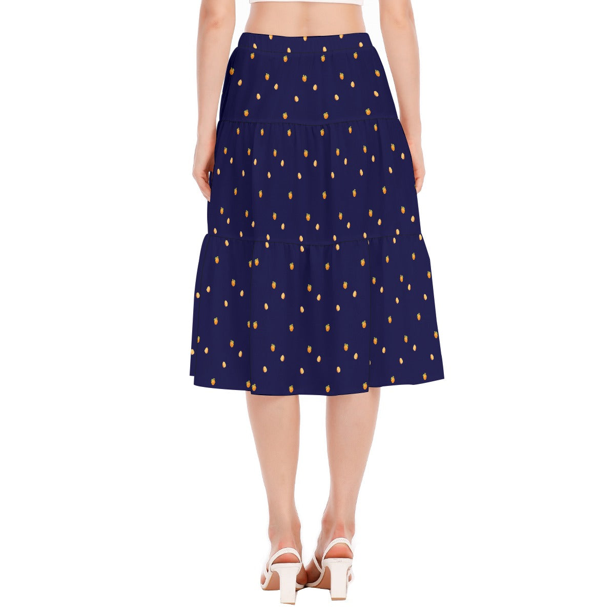 Simple Oranges Print Women's Stitched Pleated Chiffon Skirt