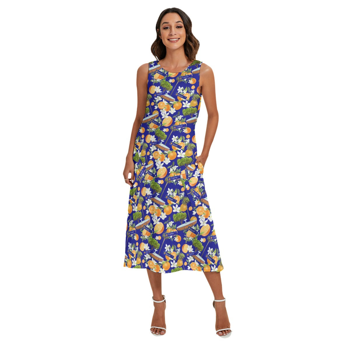 Old Towne Orange Women's Sleeveless Dress With Diagonal Pocket
