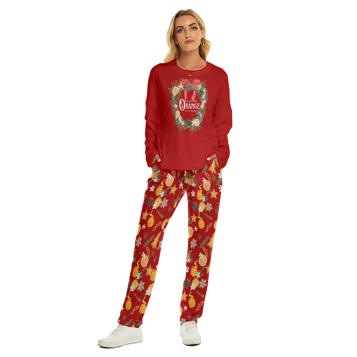 "Orange for the Holidays" - Women's Pajama Suit in Red