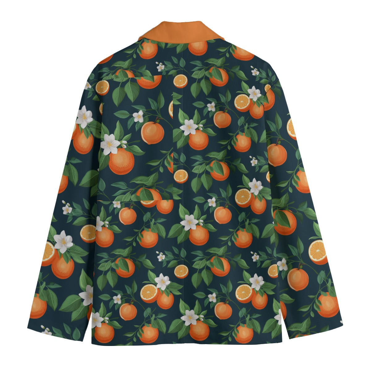 Navy Citrus All-Over Print Men's Casual Flat Lapel Collar Blazer