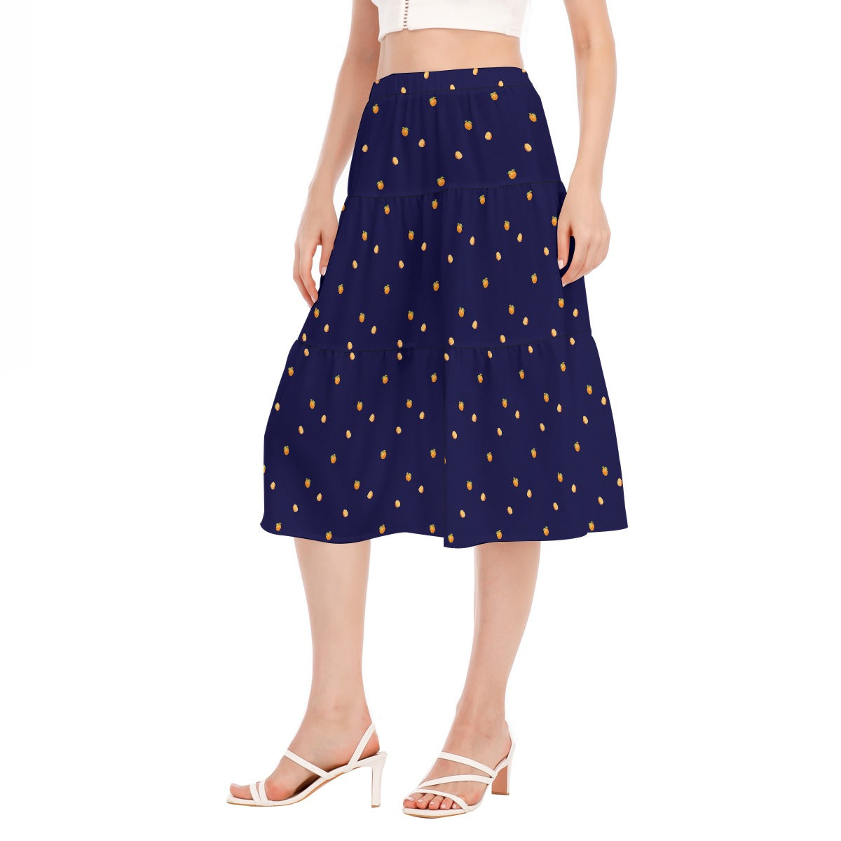 Simple Oranges Print Women's Stitched Pleated Chiffon Skirt