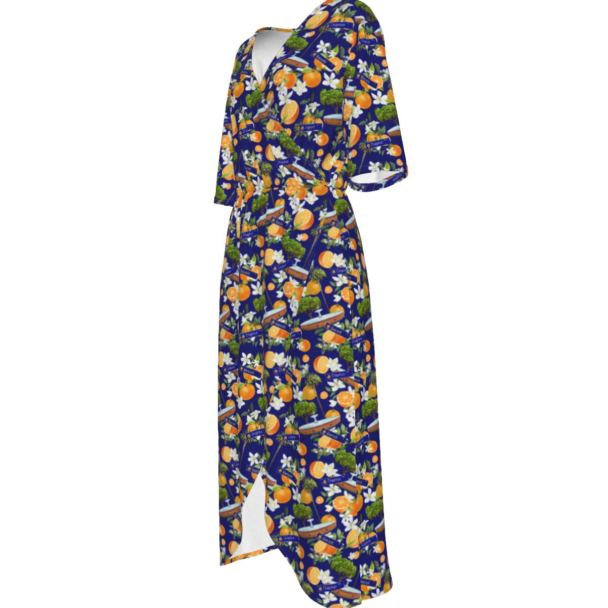 Old Towne Orange Hawaiian Women's Short Sleeve V-neck Dress