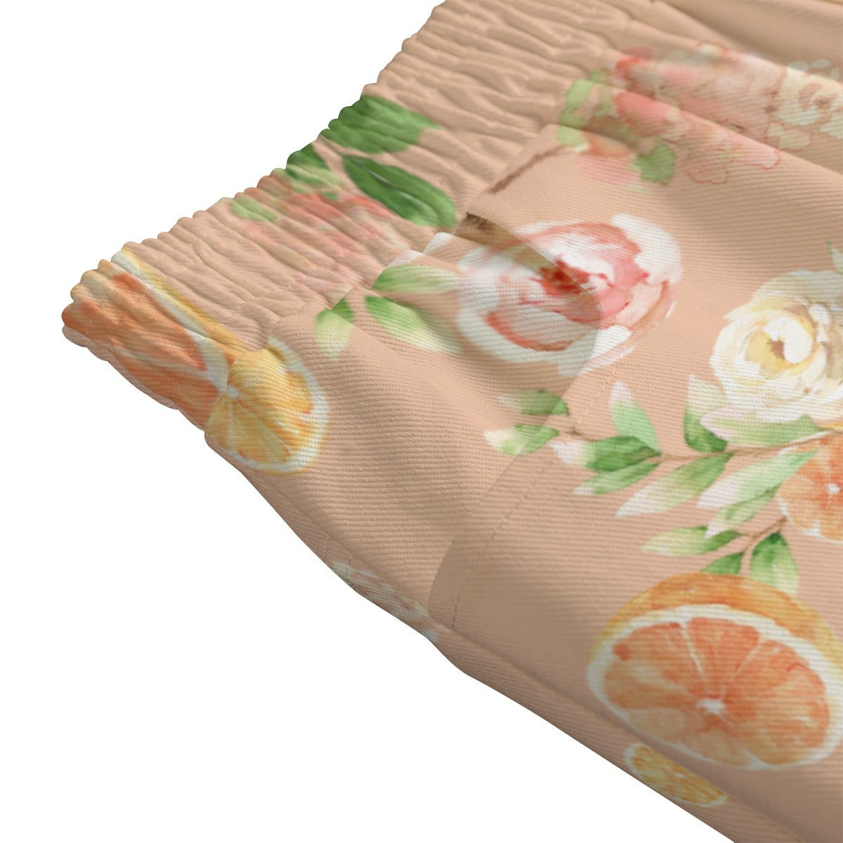 Spring Orange Floral Women's Cotton Skirt with Pockets