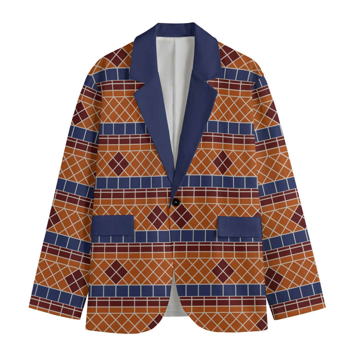 Fountain Tile All-Over Print Men's Casual Flat Lapel Collar Blazer
