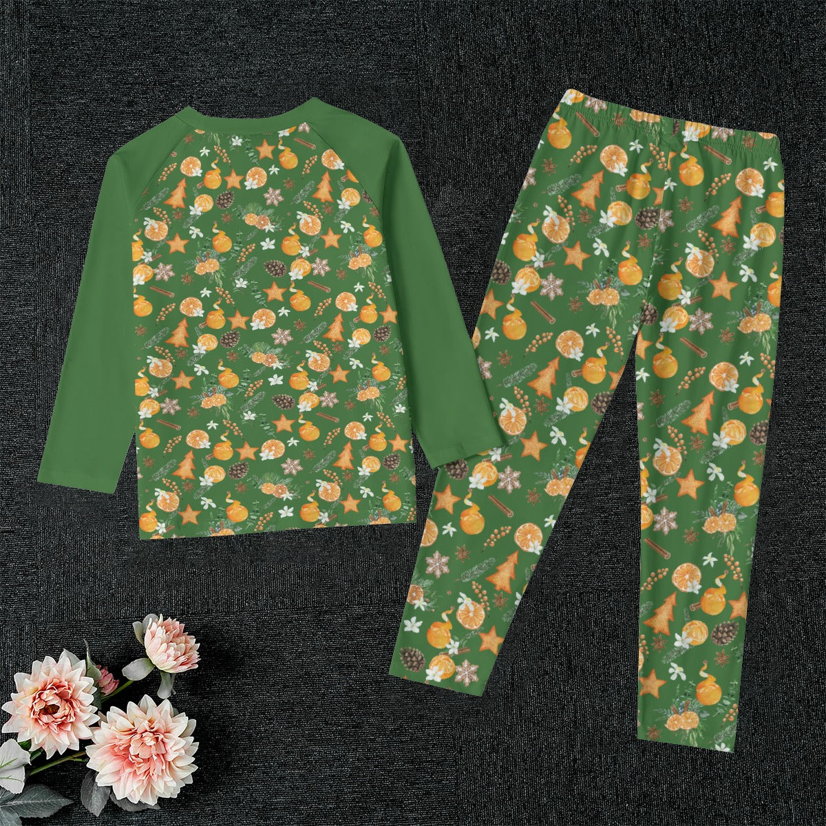 Christmas Citrus Kid's Pajamas - Dark Green