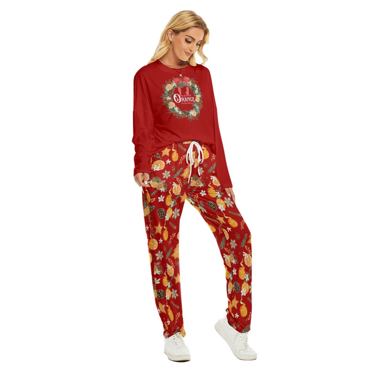 "Orange for the Holidays" - Women's Pajama Suit in Red