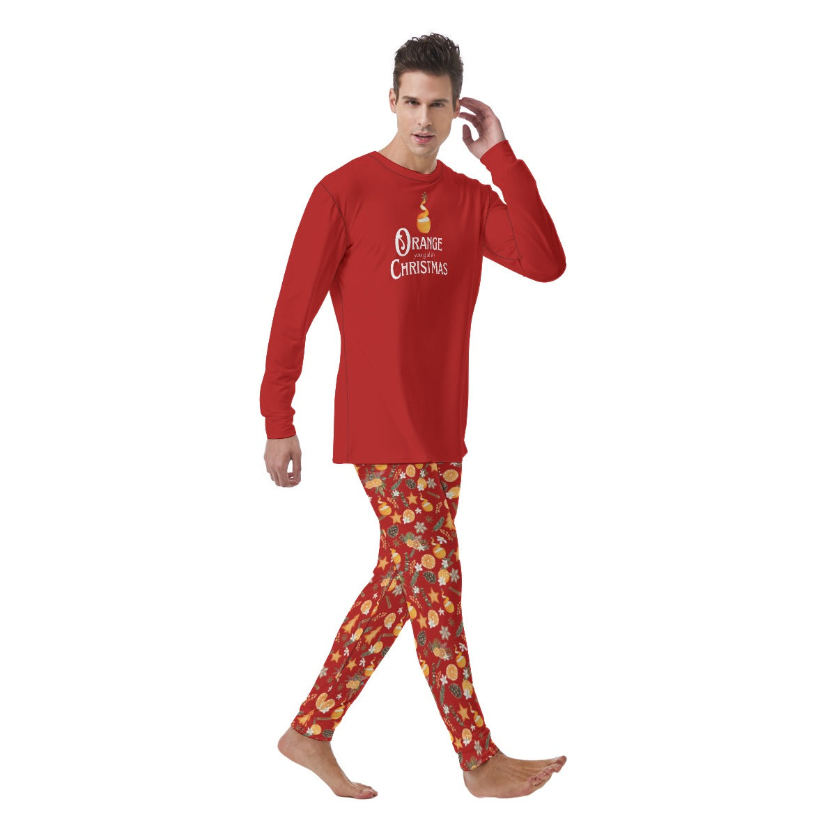 Orange You Glad It's Christmas - Men's Pajamas in Red