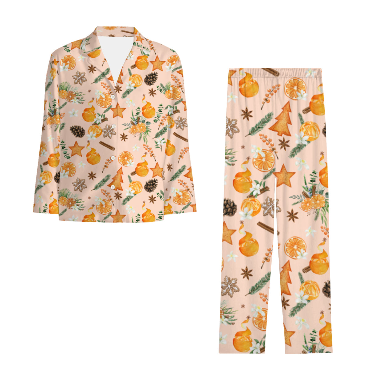 Christmas Citrus Kid's Pajamas - Light Peach