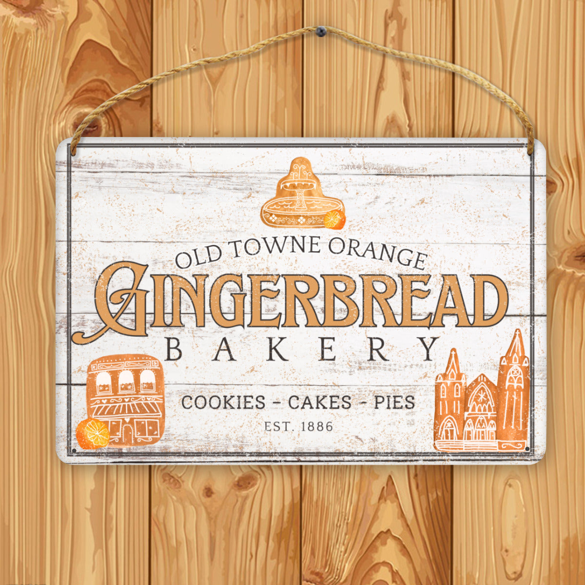 Old Towne Orange Gingerbread Bakery Wooden Sign (12 x 8 in)