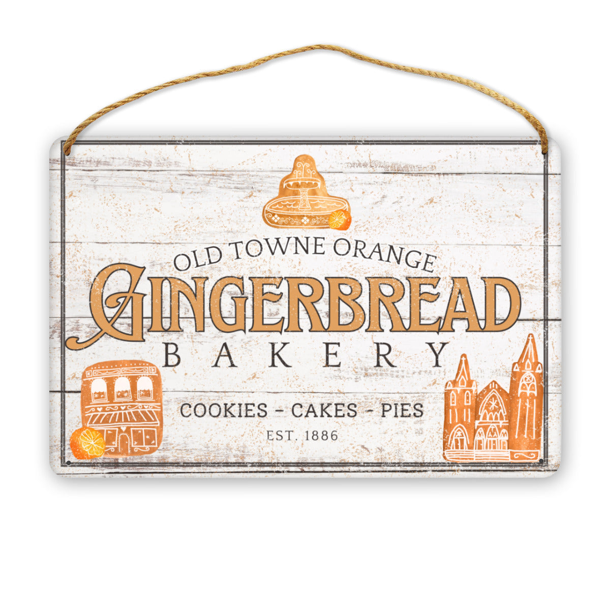 Old Towne Orange Gingerbread Bakery Wooden Sign (12 x 8 in)