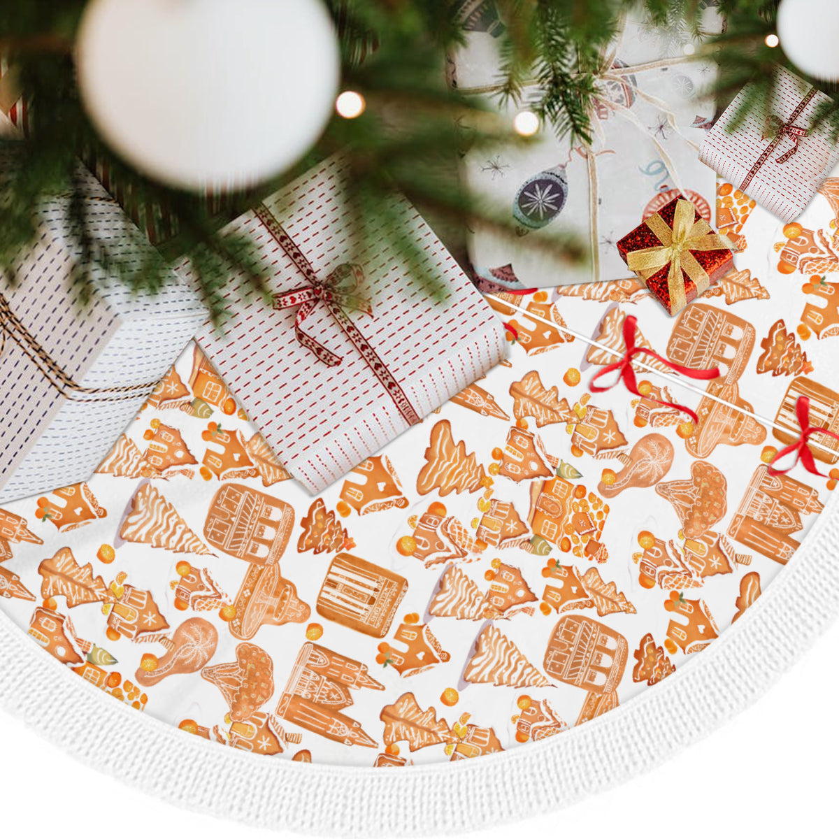Old Towne Orange Gingerbread Village Tree Skirt