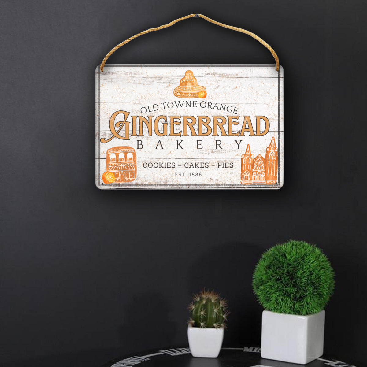 Old Towne Orange Gingerbread Bakery Wooden Sign (12 x 8 in)