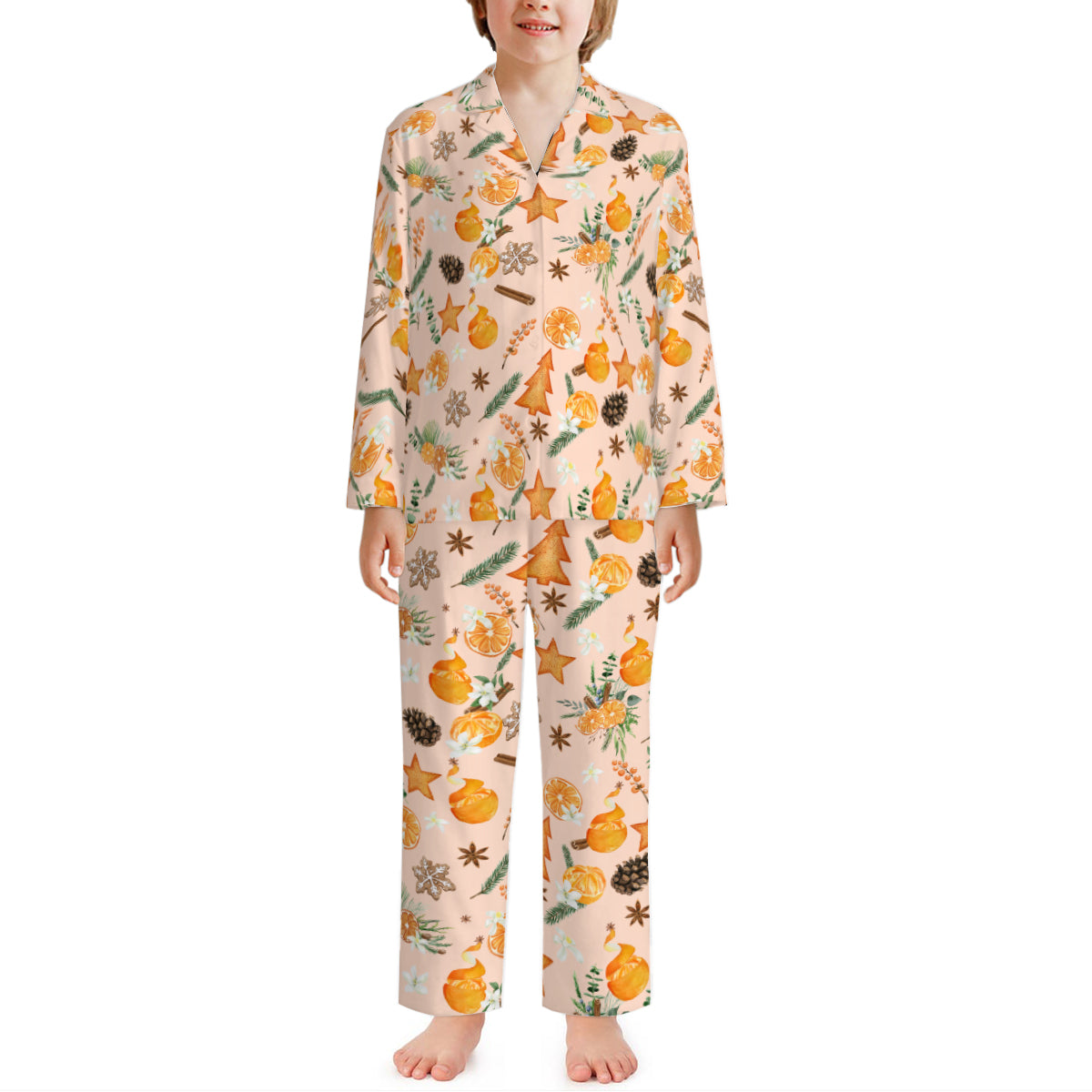 Christmas Citrus Kid's Pajamas - Light Peach