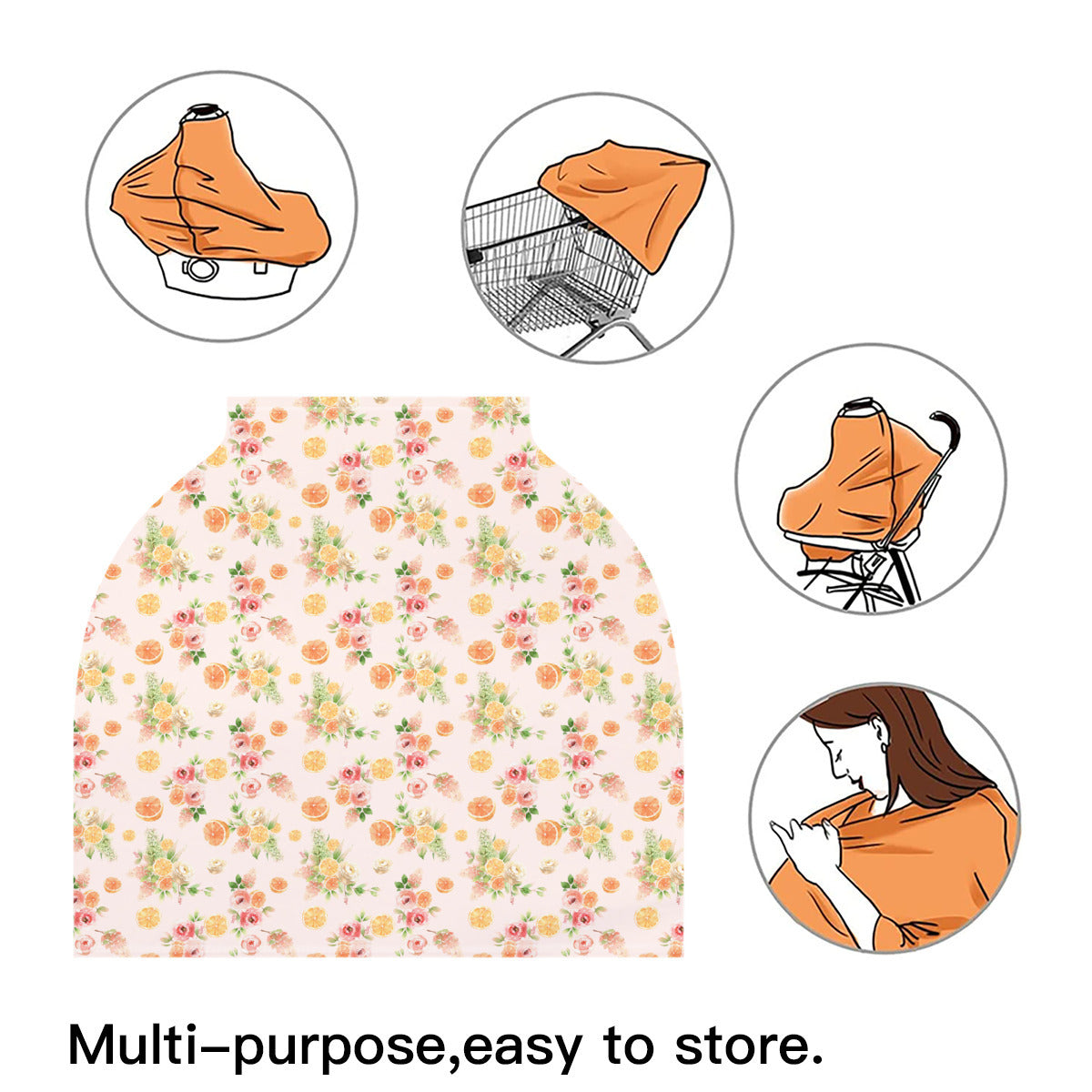 Orange Floral Nursing and Car Seat Cover