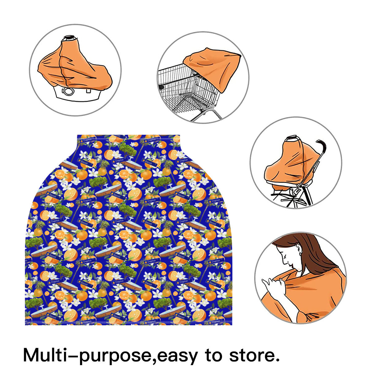 Old Towne Orange Blue Hawaiian Nursing and Car Seat Cover