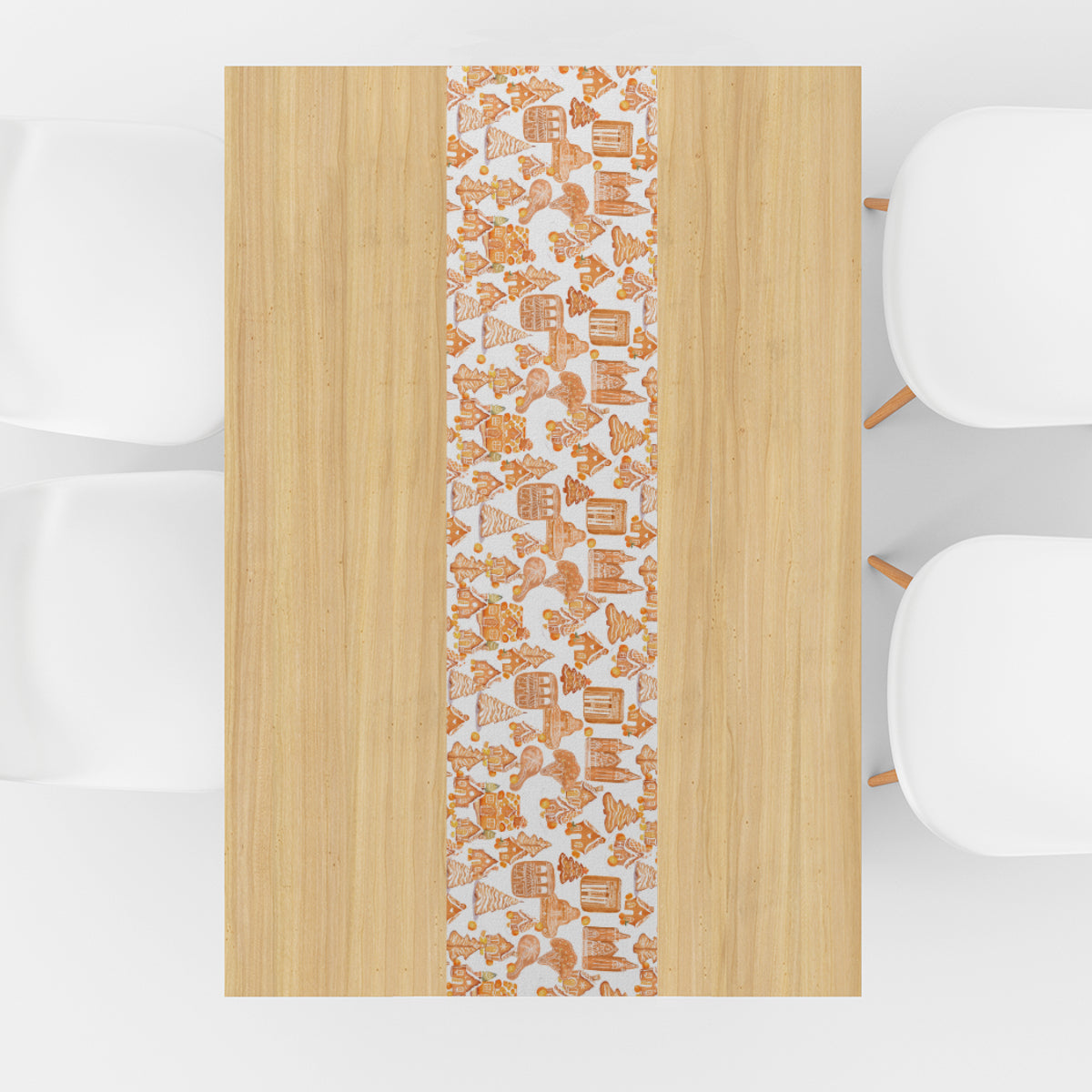 Old Towne Orange Gingerbread Village Christmas Table Runner