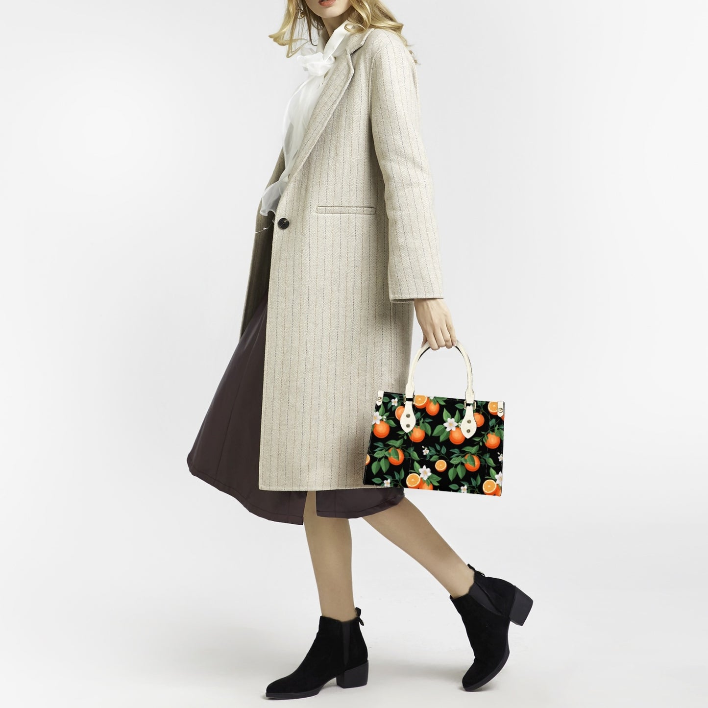 Black Orange Floral Women's Purse - Long Strap