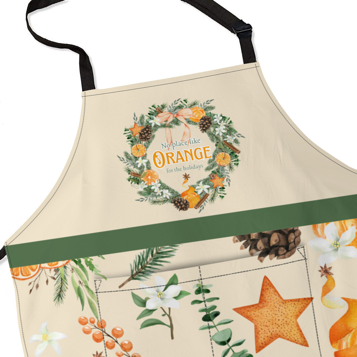 Orange for the Holidays Christmas Apron with Hunter Green Stripe