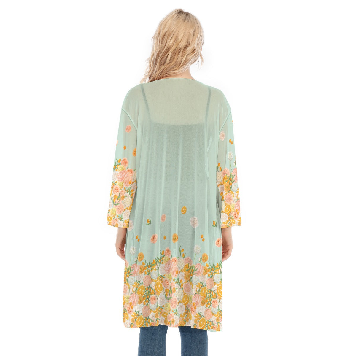 Citrus Blossom Women's V-neck Mesh Cardigan in Mint
