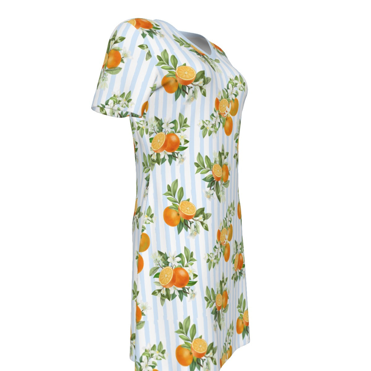 French Blue Citrus Women's V Neck Dress. 100% Cotton
