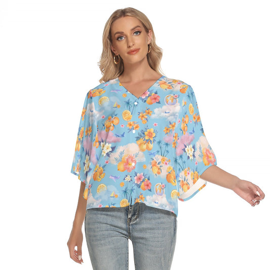 Heidi's Bat Sleeve Light V-neck Front Buttoned Top