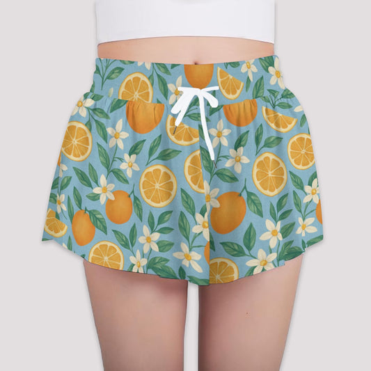 Playful Orange Blossoms Girl's Culotte Shorts