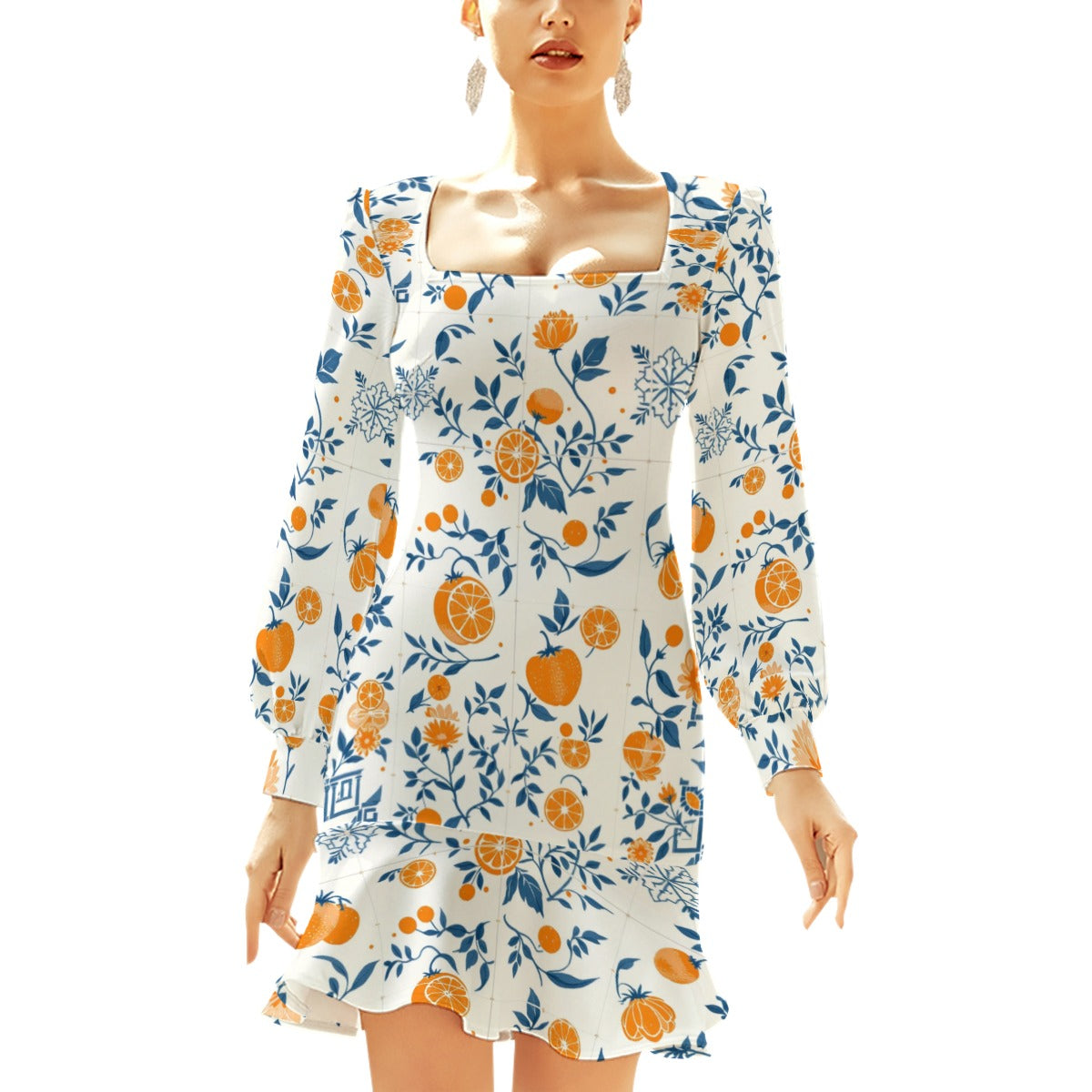 Italian Oranges Tiled Pattern Women's Ruffle Hem Skinny Dress by Orange.Sweet.Orange