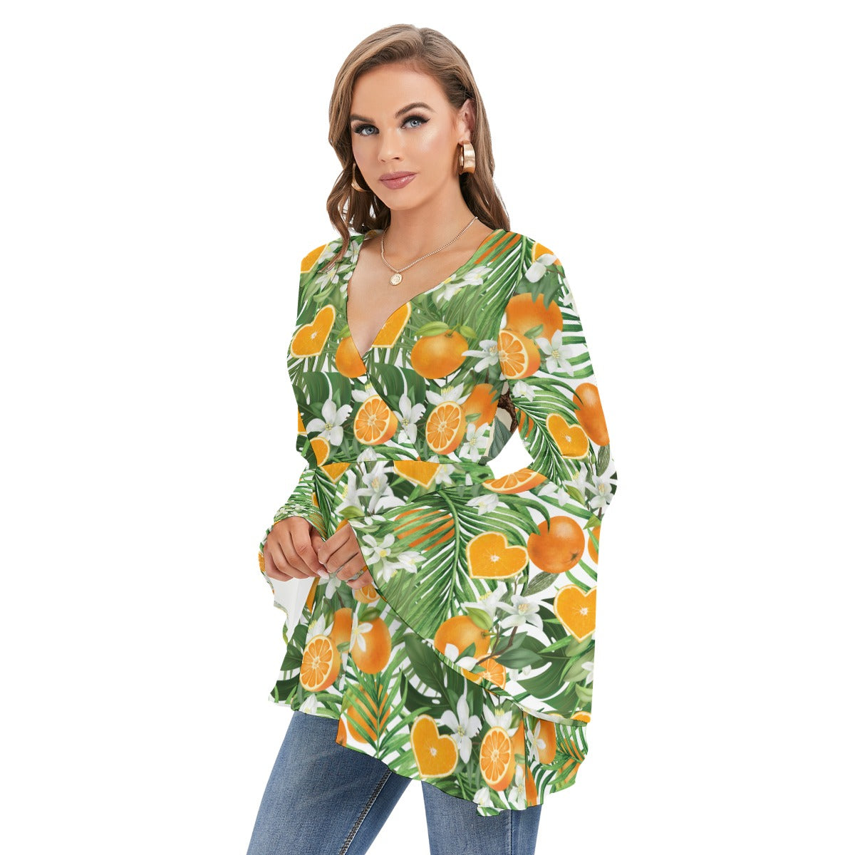 Love Orange Women's V-neck Blouse With Flared Sleeves - 50% profits donated to Love Orange