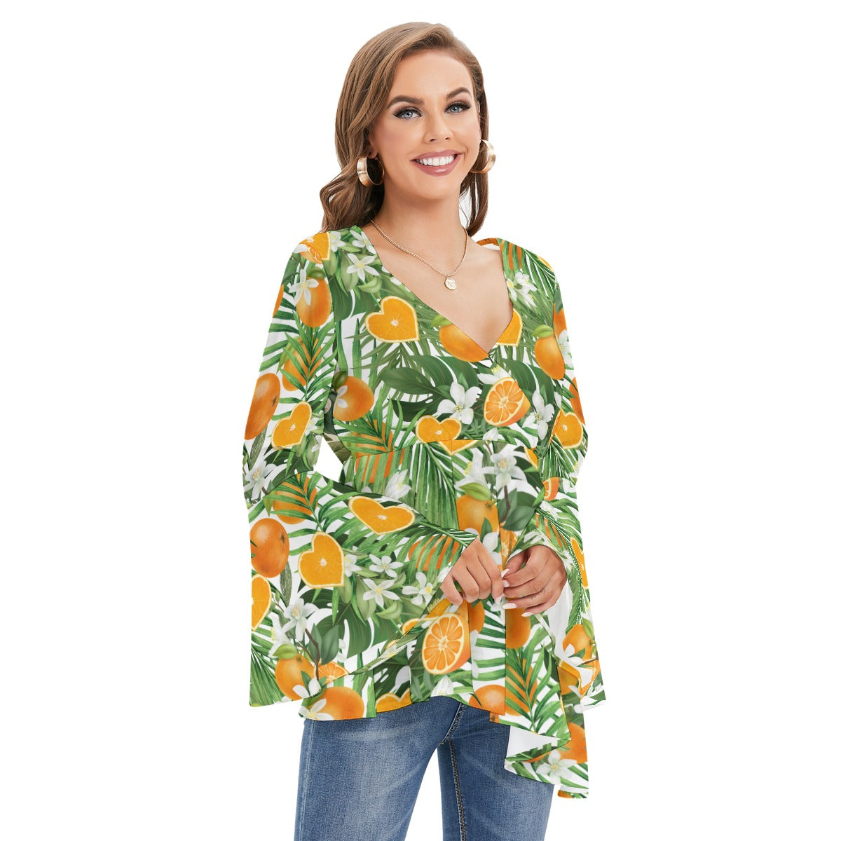 Love Orange Women's V-neck Blouse With Flared Sleeves - 50% profits donated to Love Orange