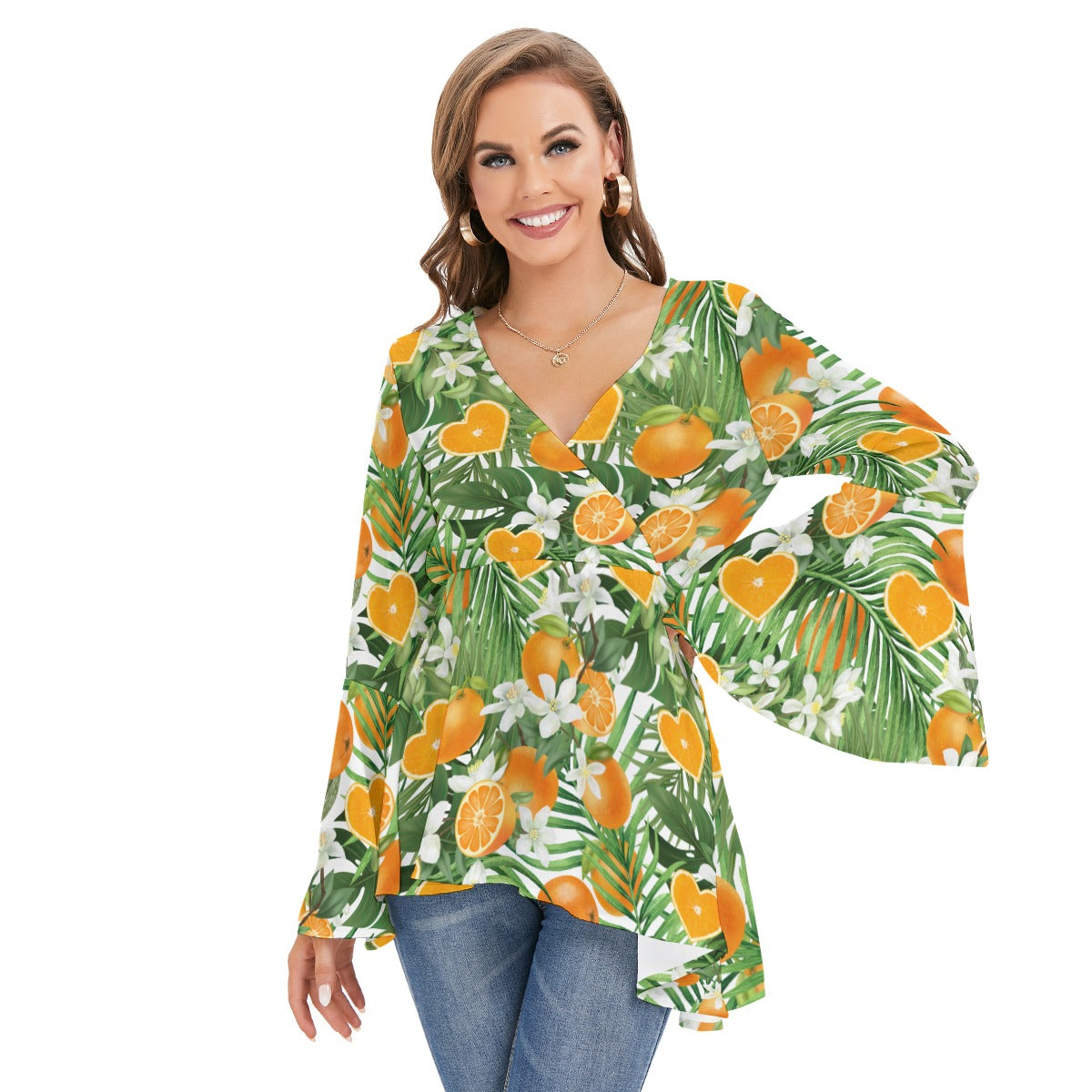 Love Orange Women's V-neck Blouse With Flared Sleeves - 50% profits donated to Love Orange